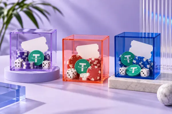 Three transparent containers holding different combinations of tokens and bonus vouchers.