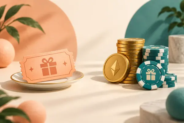 A complimentary ticket compared with a coin stack and matching bonus chips.