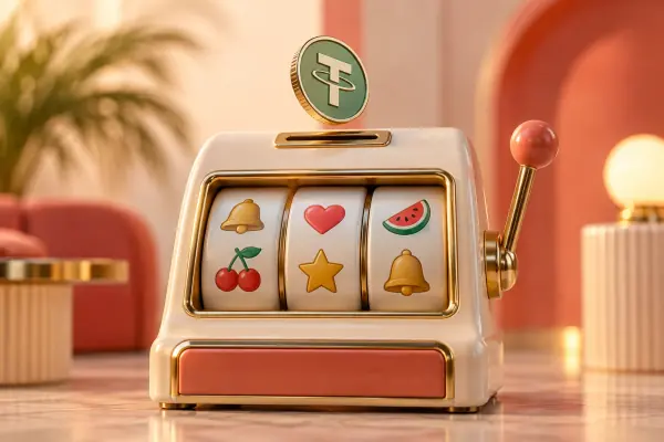 A single coin above the payment slot of a compact arcade machine.